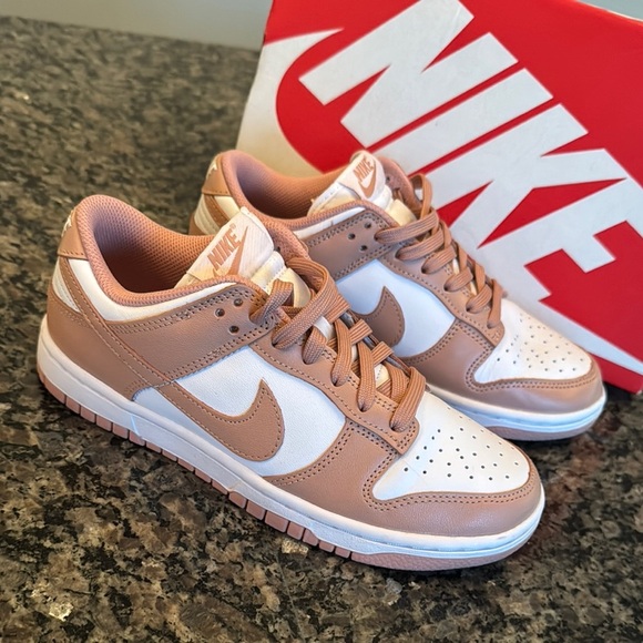 Nike Dunk Low Sneakers in White and Rose Whisper EUC 7 - Picture 2 of 14